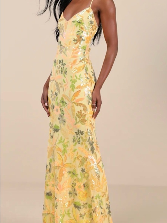 Lulus Dresses & Skirts - Lulus Glittering Icon Yellow Iridescent Sequin
Lace-Up Maxi Dress